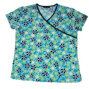 Just Love Floral Scrub Top Blue and Green 608